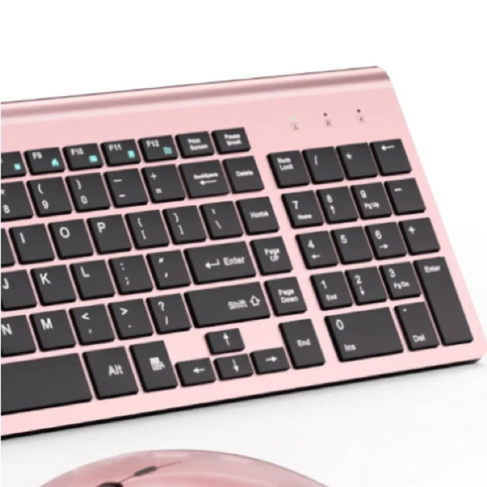 Pink Ultra-Slim Wireless Keyboard and Mouse Set with Cover (batteries included).